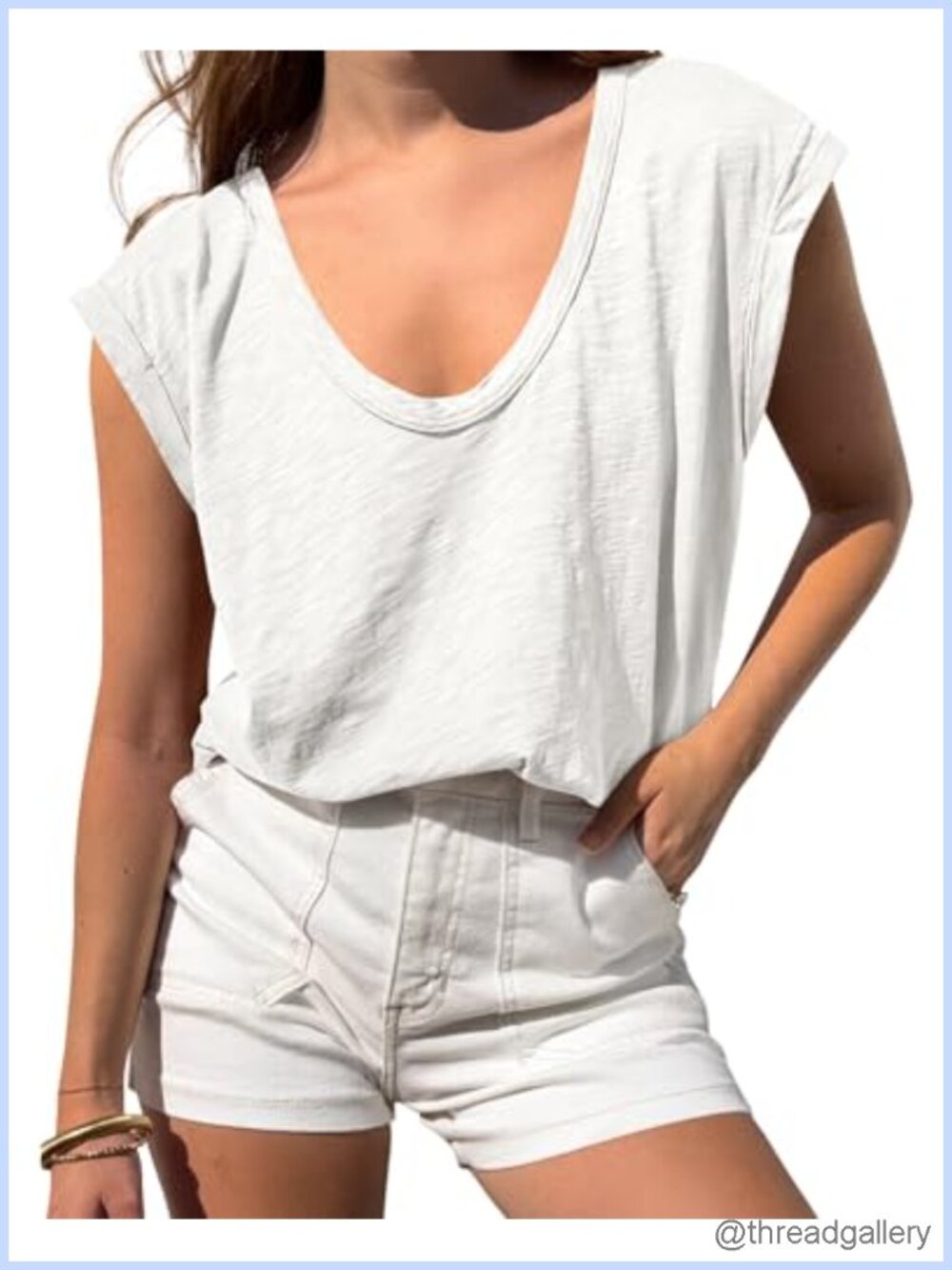 Womens Oversized V-Neck Cap Sleeve T-Shirt Casual Summer Tee
